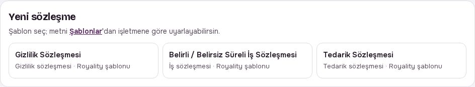 Yeni sözleşme bölümü: şablon seçimi