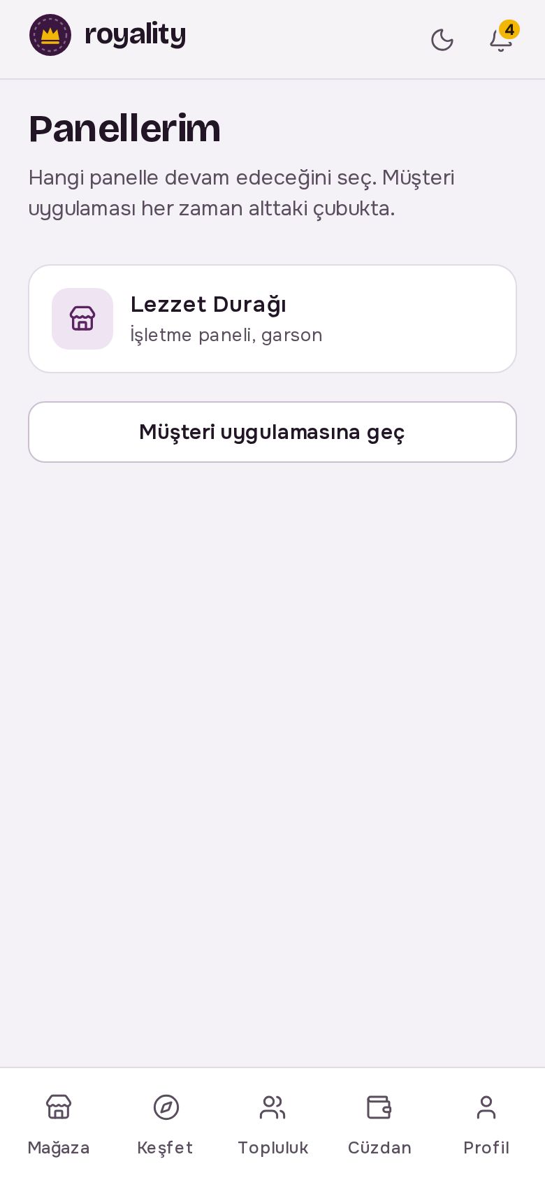 Panellerim: işletme panelleri ve roller