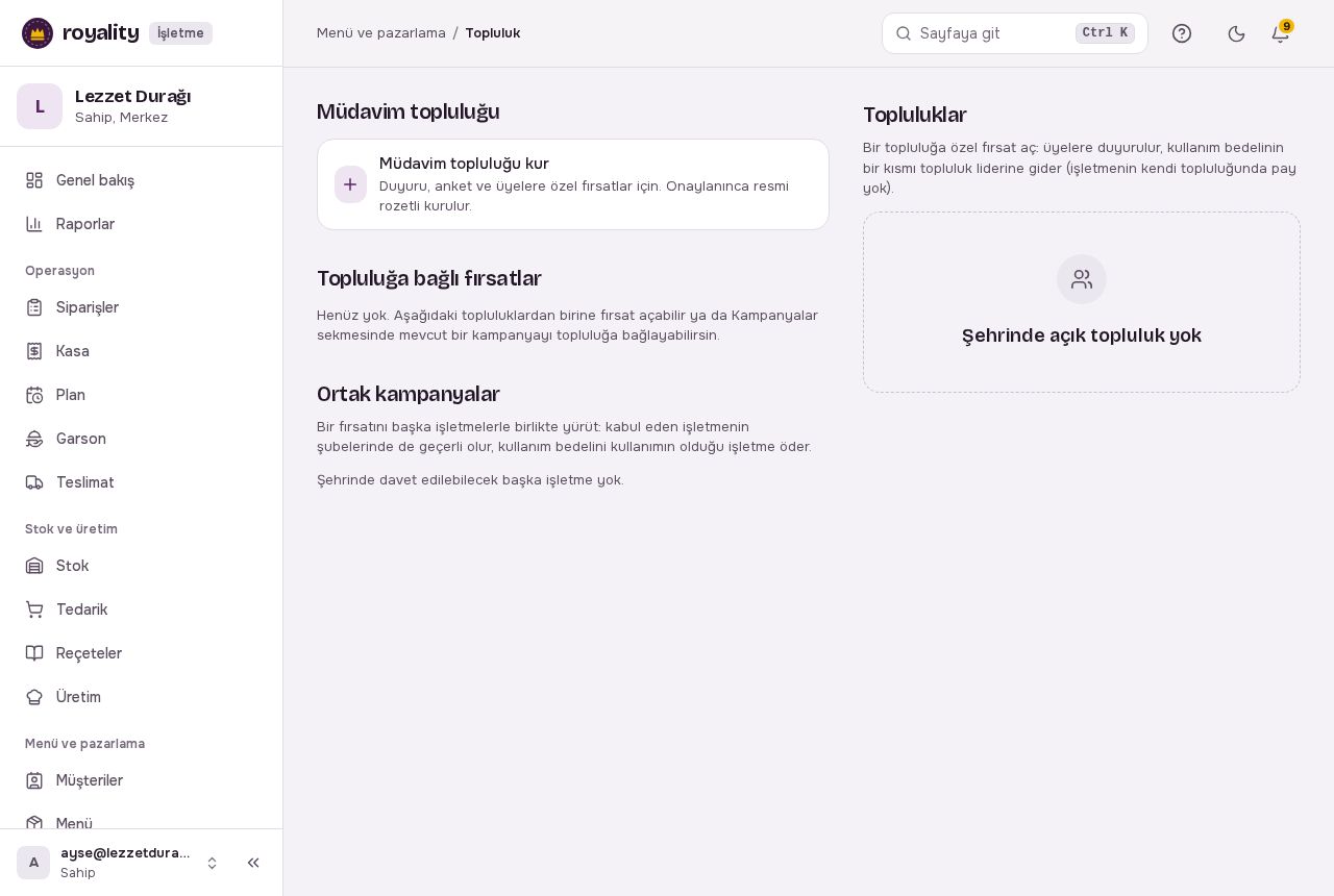 İşletme topluluk sekmesi: müdavim topluluğu ve şehir toplulukları